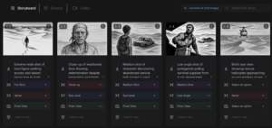 Storyboard examples from the ultimate templates list depicting desert survival movie sequence